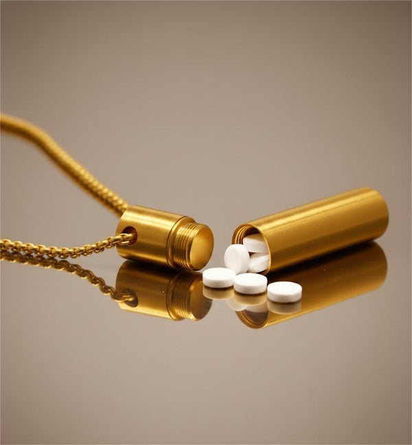 THE SECRET BOX - GOLD - 10mm Titanium Steel Pendant with 24inch Round Box 4 mm Adjustable Cable Chain for Men & Boys