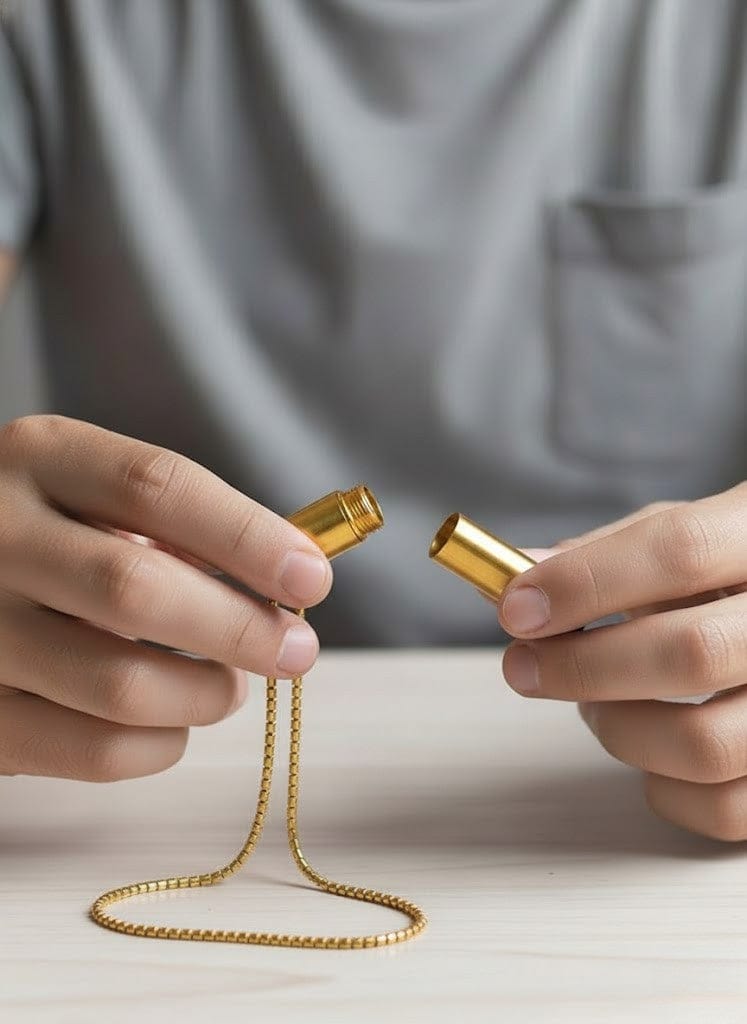 THE MEN THING SS Pendant/ Necklace THE SECRET BOX - GOLD - 10mm Titanium Steel Pendant with 24inch Round Box 4 mm Adjustable Cable Chain for Men & Boys