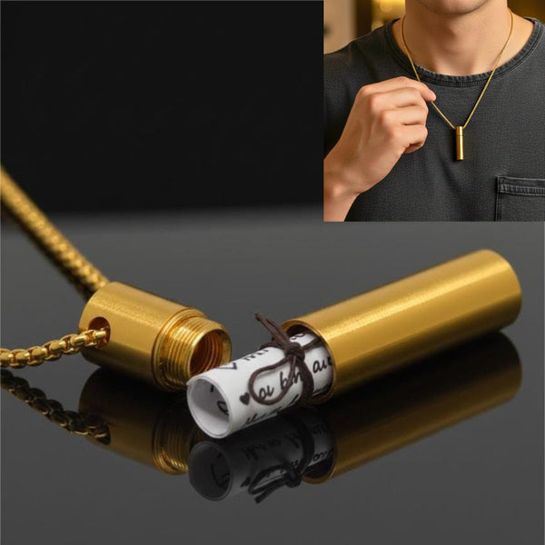 THE SECRET BOX - GOLD - 10mm Titanium Steel Pendant with 24inch Round Box 4 mm Adjustable Cable Chain for Men & Boys