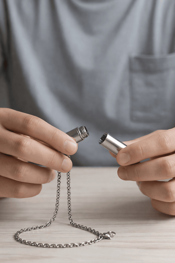 THE SECRET BOX - SILVER - 10mm Titanium Steel Pendant with 24inch Adjustable 4 mm Cable Chain for Men & Boys