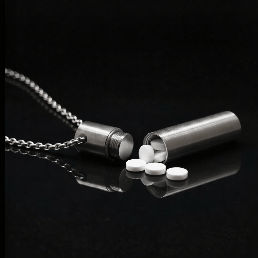 THE MEN THING SS Pendant/ Necklace THE SECRET BOX - SILVER - 10mm Titanium Steel Pendant with 24inch Adjustable 4 mm Cable Chain for Men & Boys
