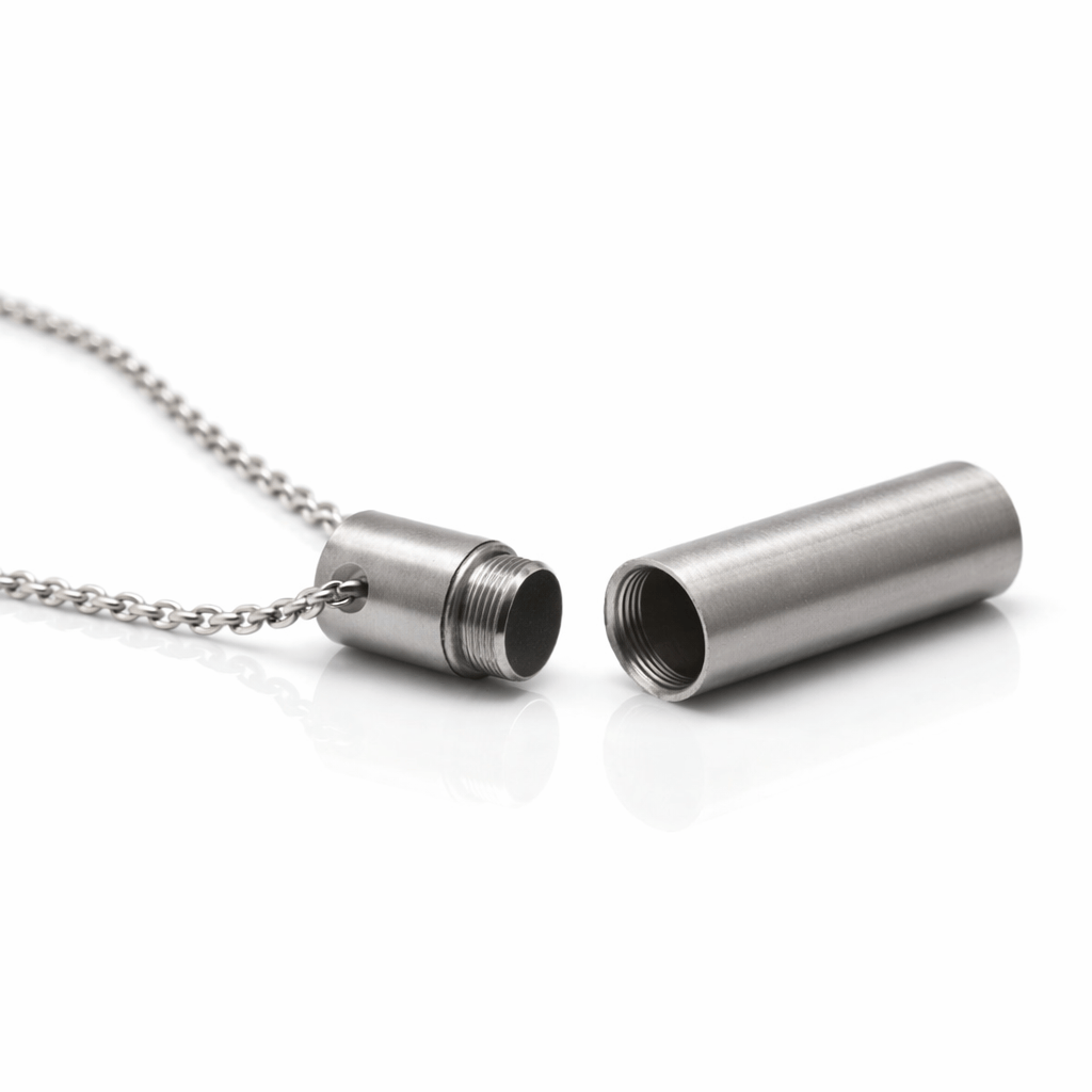 THE MEN THING SS Pendant/ Necklace THE SECRET BOX - SILVER - 10mm Titanium Steel Pendant with 24inch Adjustable 4 mm Cable Chain for Men & Boys