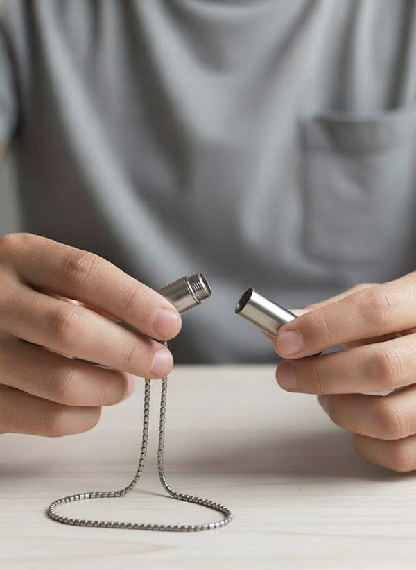 THE SECRET BOX - SILVER - 10mm Titanium Steel Pendant with 24inch Round Box 4 mm Adjustable Cable Chain for Men & Boys