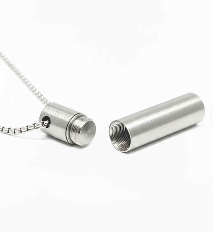 THE MEN THING SS Pendant/ Necklace THE SECRET BOX - SILVER - 10mm Titanium Steel Pendant with 24inch Round Box 4 mm Adjustable Cable Chain for Men & Boys