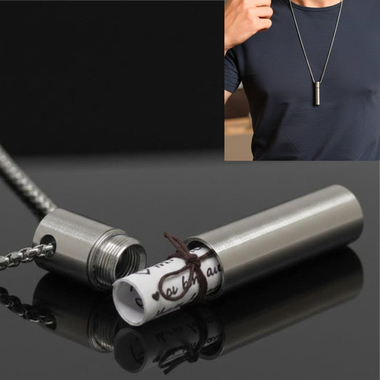 THE MEN THING SS Pendant/ Necklace THE SECRET BOX - SILVER - 10mm Titanium Steel Pendant with 24inch Round Box 4 mm Adjustable Cable Chain for Men & Boys