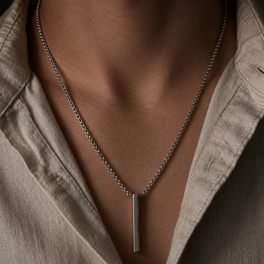 THE MEN THING SS Pendant/ Necklace THE SLEEK (A) - Alloy Silver Pendant with  Pure Stainless Steel 24inch Round box Chain for Men, European trending Style for Men & Boy
