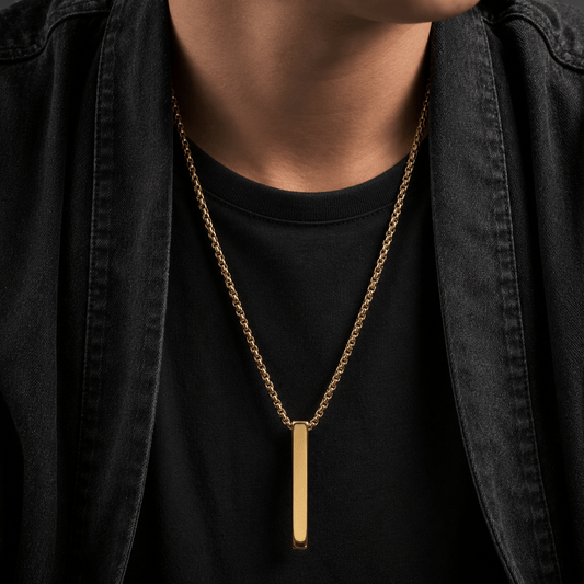 THE MEN THING SS Pendant/ Necklace THE SLEEK (Gold Tone) -  Alloy Pendant with  Pure Stainless Steel24inch Round Box Chain, European trending Style for Men & Boy