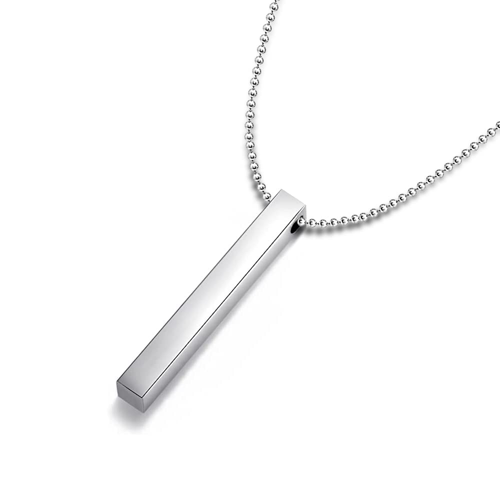THE MEN THING SS Pendant/ Necklace THE SLEEK (T) - Pure Titanium Steel 3D Silver Cuboid Vertical Bar Pendant with 24inch Ball Chain for Men & Boys