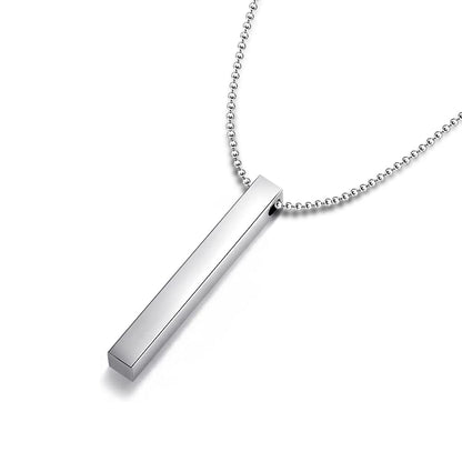 THE MEN THING SS Pendant/ Necklace THE SLEEK (T) - Pure Titanium Steel 3D Silver Cuboid Vertical Bar Pendant with 24inch Ball Chain for Men & Boys