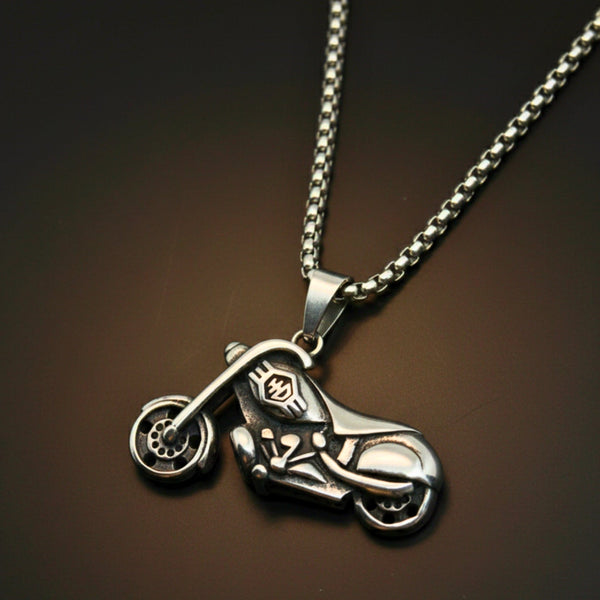 THUNDER BIKE - 43mm Titanium Steel Pendant with 24inch Round Box 5mm Chain for Men & Boys