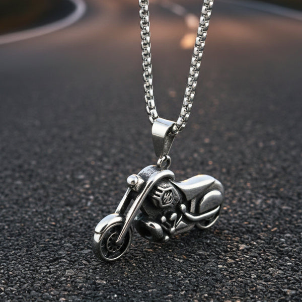 THUNDER BIKE - 43mm Titanium Steel Pendant with 24inch Round Box 5mm Chain for Men & Boys