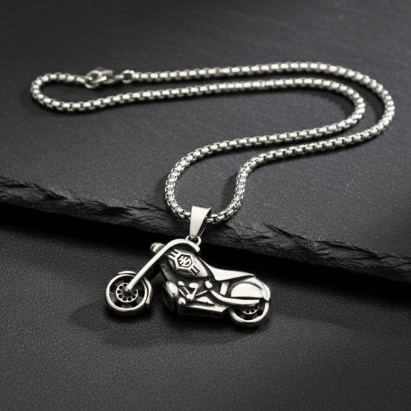 THUNDER BIKE - 43mm Titanium Steel Pendant with 24inch Round Box 5mm Chain for Men & Boys