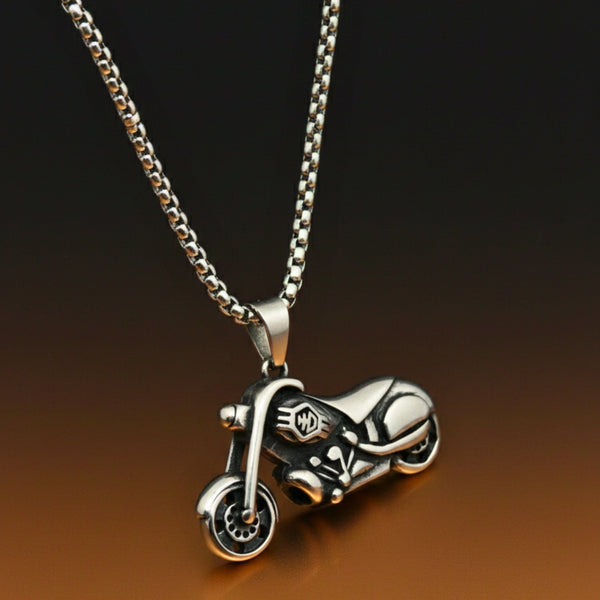 THUNDER BIKE - 43mm Titanium Steel Pendant with 24inch Round Box 5mm Chain for Men & Boys