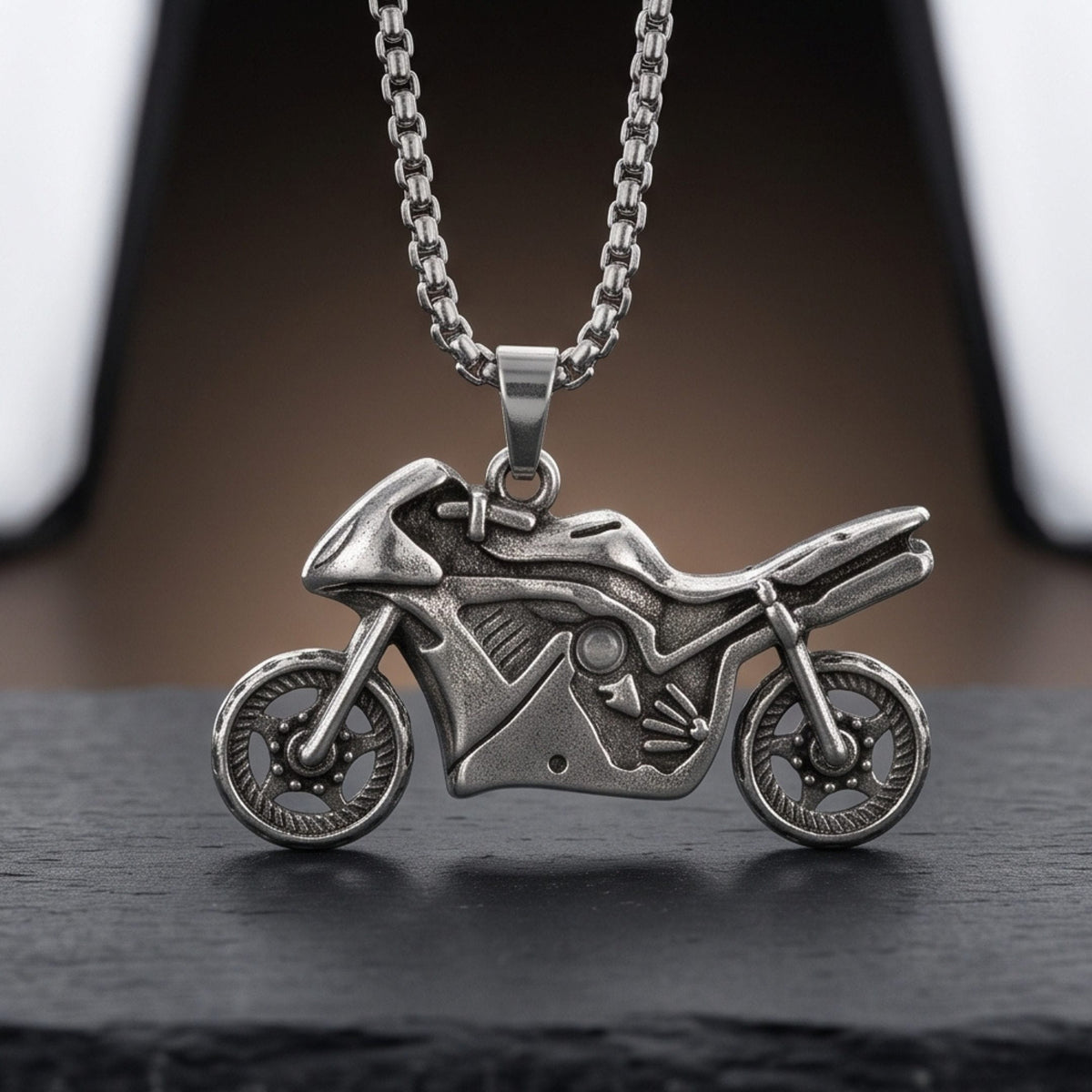 THE MEN THING SS Pendant/ Necklace THUNDER BIKE - 51mm Titanium Steel Pendant with 27inch Round Box 5mm Chain for Men & Boys