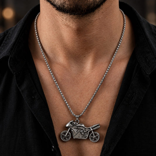 THE MEN THING SS Pendant/ Necklace THUNDER BIKE - 51mm Titanium Steel Pendant with 27inch Round Box 5mm Chain for Men & Boys