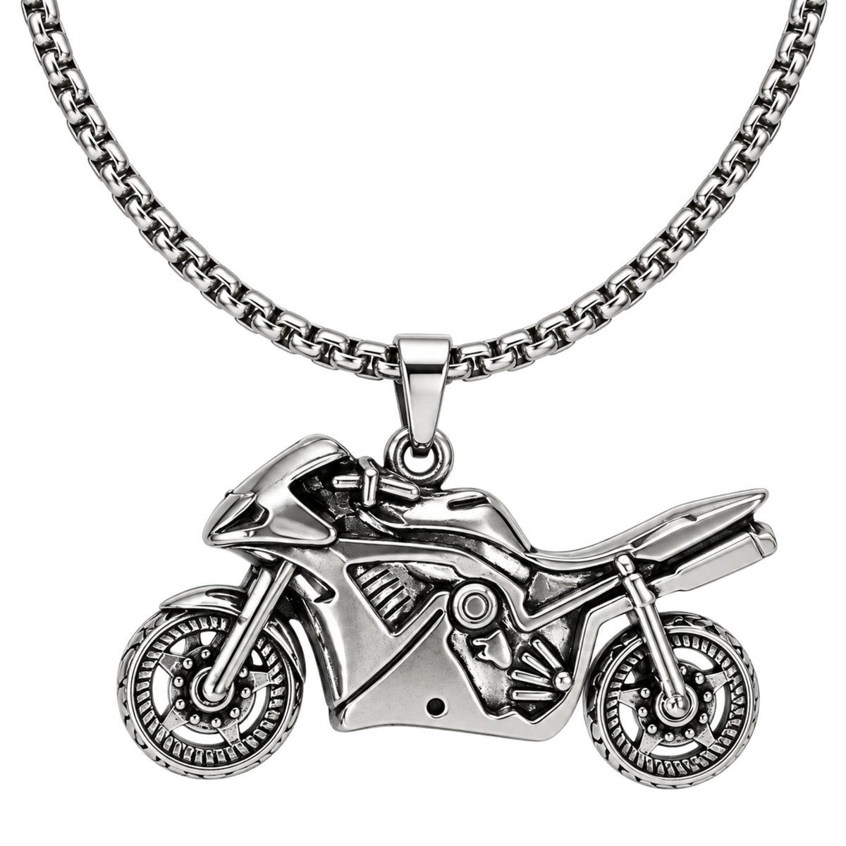 THE MEN THING SS Pendant/ Necklace THUNDER BIKE - 51mm Titanium Steel Pendant with 27inch Round Box 5mm Chain for Men & Boys