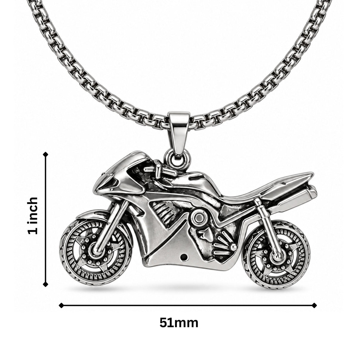 THE MEN THING SS Pendant/ Necklace THUNDER BIKE - 51mm Titanium Steel Pendant with 27inch Round Box 5mm Chain for Men & Boys