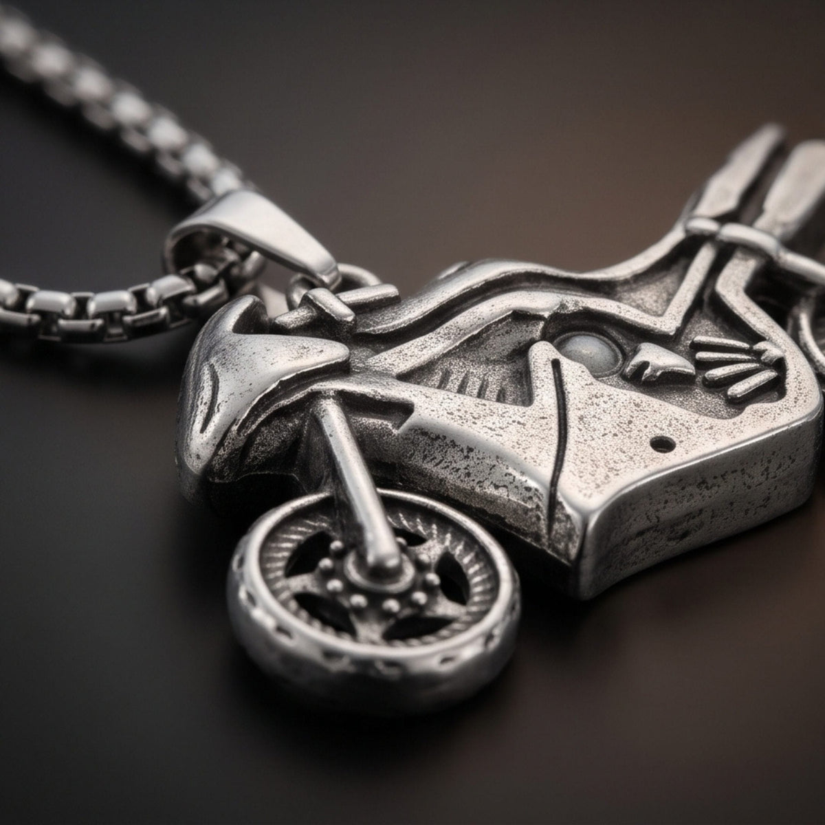 THE MEN THING SS Pendant/ Necklace THUNDER BIKE - 51mm Titanium Steel Pendant with 27inch Round Box 5mm Chain for Men & Boys