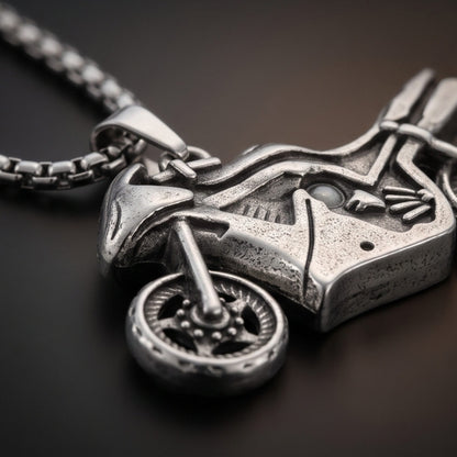 THE MEN THING SS Pendant/ Necklace THUNDER BIKE - 51mm Titanium Steel Pendant with 27inch Round Box 5mm Chain for Men & Boys