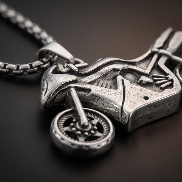 THUNDER BIKE - 51mm Titanium Steel Pendant with 27inch Round Box 5mm Chain for Men & Boys