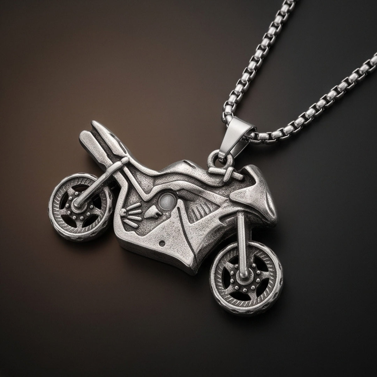 THE MEN THING SS Pendant/ Necklace THUNDER BIKE - 51mm Titanium Steel Pendant with 27inch Round Box 5mm Chain for Men & Boys