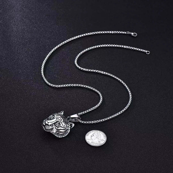 TIGER HEAD -  Alloy Pendant with Pure Stainless Steel  24inch Round Box Chain, American trending Style for Men & Boy