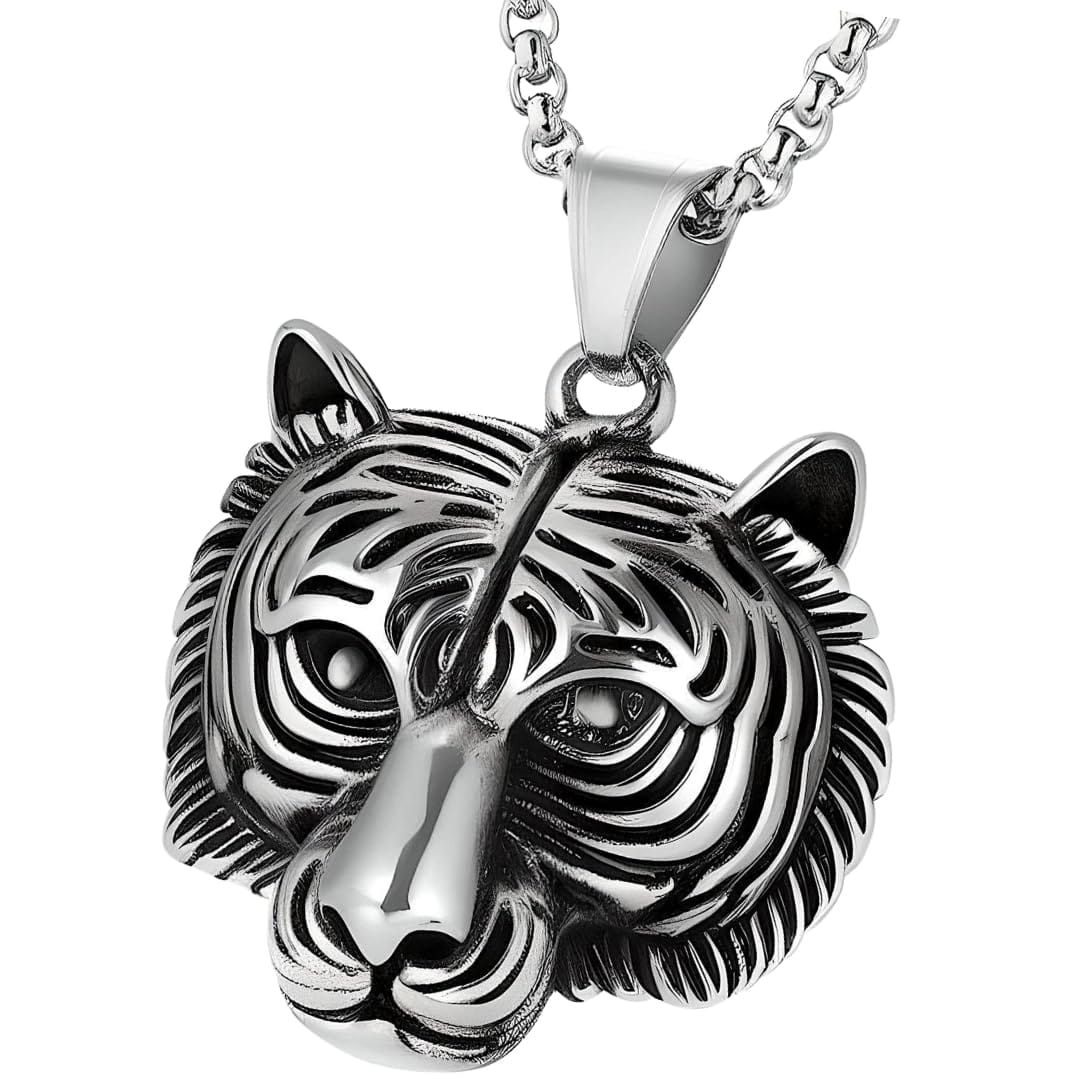 THE MEN THING SS Pendant/ Necklace TIGER HEAD -  Alloy Pendant with Pure Stainless Steel  24inch Round Box Chain, American trending Style for Men & Boy