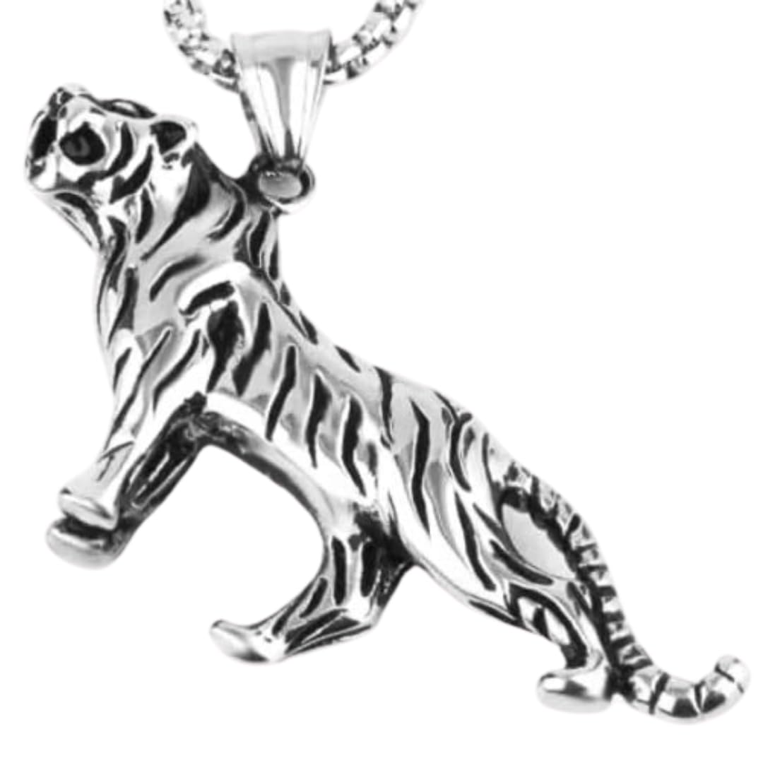 THE MEN THING SS Pendant/ Necklace TIGER KING - Alloy Pendant with Stainless Steel  24inch Round Box Chain, American trending Style for Men & Boy, 24 inch