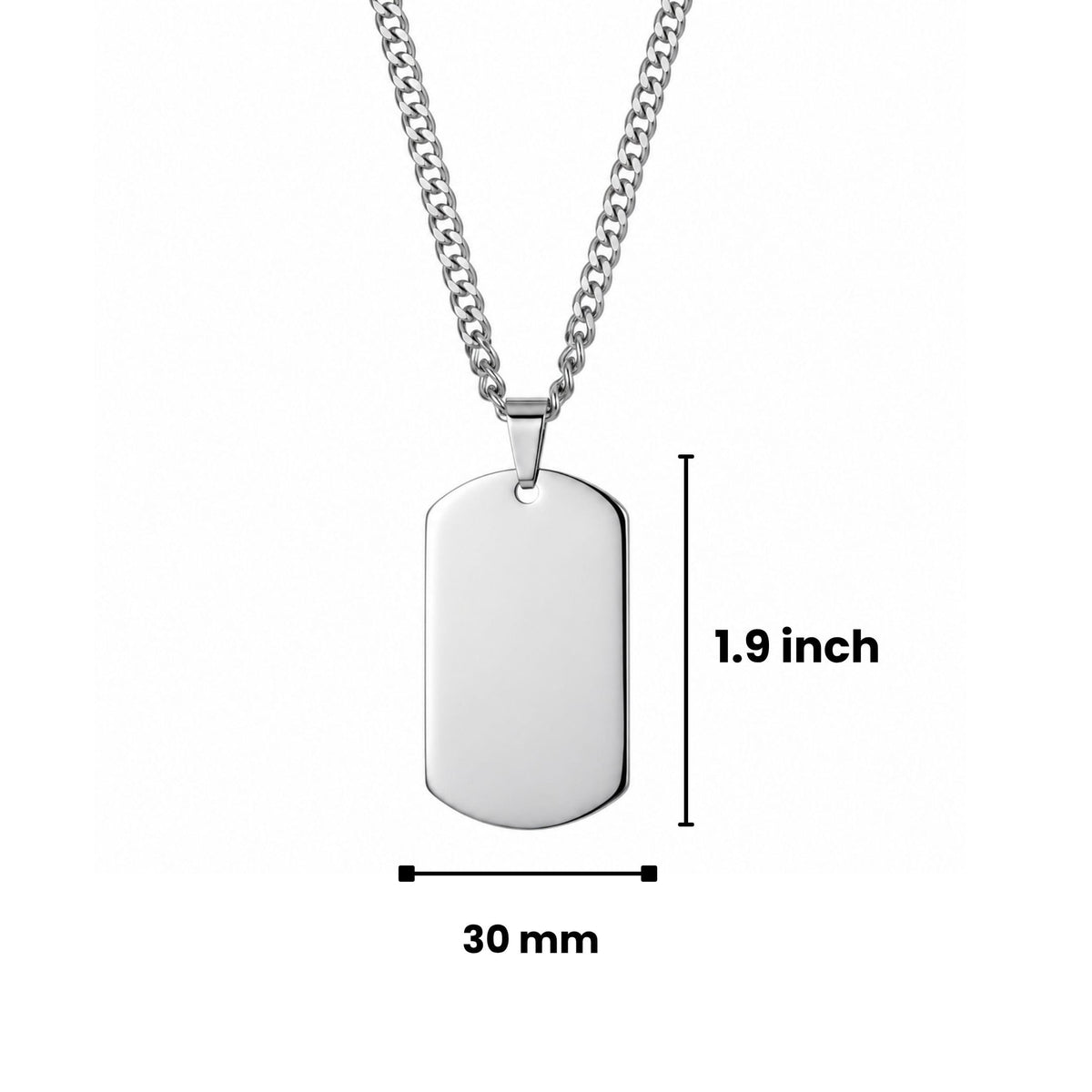 THE MEN THING SS Pendant/ Necklace TITAN TAG - Pure Steel 30mm Pendant with 24inch Curb Link 4mm Chain for Men & Boys