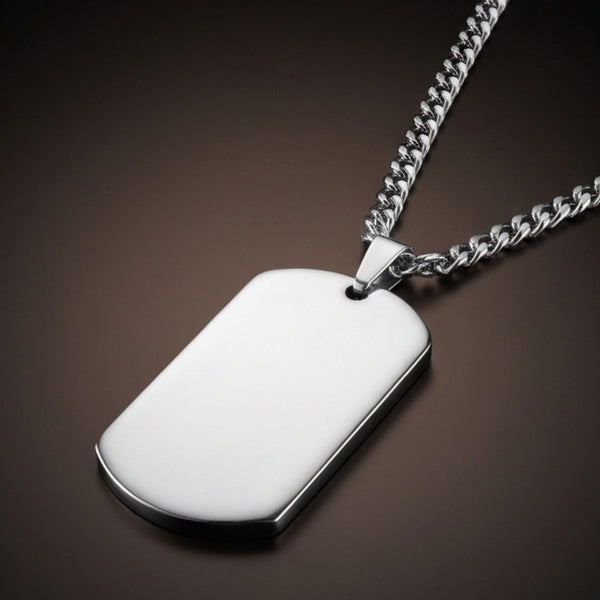 TITAN TAG - Pure Steel 30mm Pendant with 24inch Curb Link 4mm Chain for Men & Boys