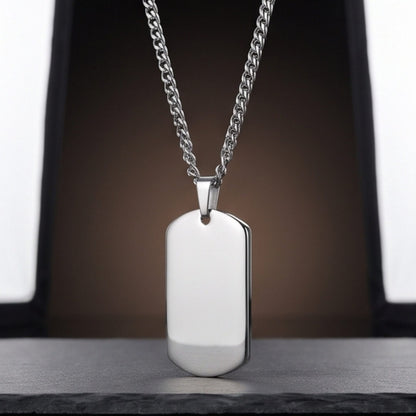 THE MEN THING SS Pendant/ Necklace TITAN TAG - Pure Steel 30mm Pendant with 24inch Curb Link 4mm Chain for Men & Boys