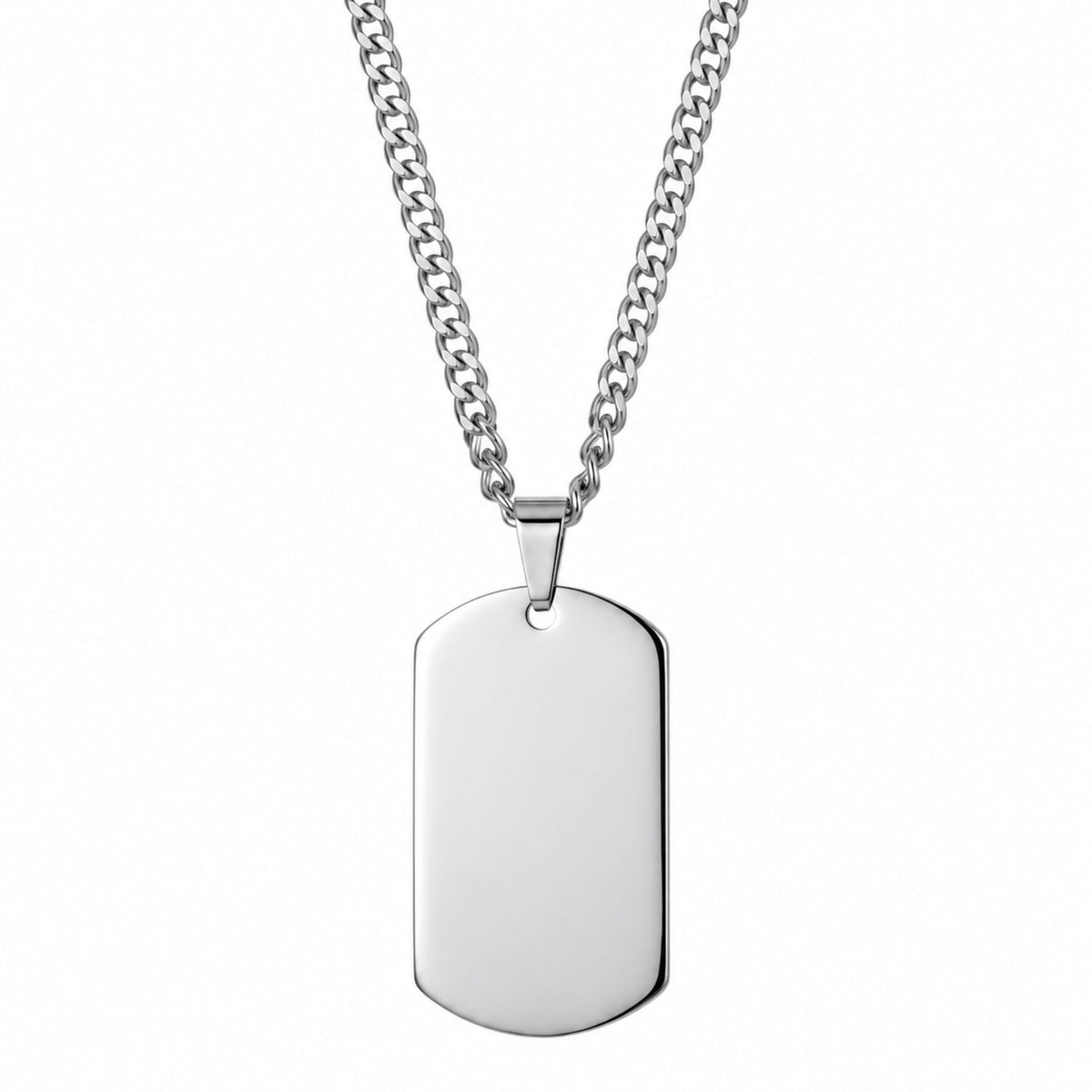 THE MEN THING SS Pendant/ Necklace TITAN TAG - Pure Steel 30mm Pendant with 24inch Curb Link 4mm Chain for Men & Boys