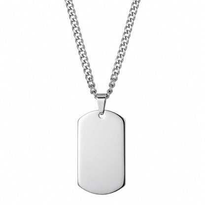 THE MEN THING SS Pendant/ Necklace TITAN TAG - Pure Steel 30mm Pendant with 24inch Curb Link 4mm Chain for Men & Boys