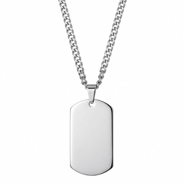 TITAN TAG - Pure Steel 30mm Pendant with 24inch Curb Link 4mm Chain for Men & Boys