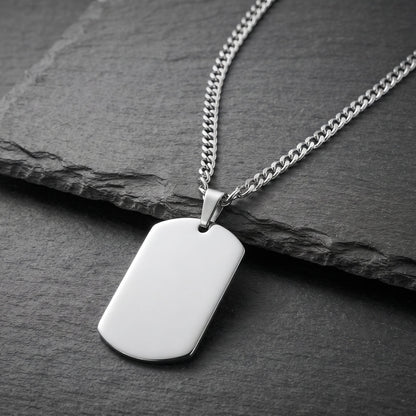 THE MEN THING SS Pendant/ Necklace TITAN TAG - Pure Steel 30mm Pendant with 24inch Curb Link 4mm Chain for Men & Boys