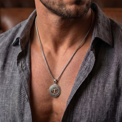 THE MEN THING SS Pendant/ Necklace TREE OF LIFE -  Alloy Pendant with Stainless Steel 24inch Round Box Chain, American trending Style for Men & Boy