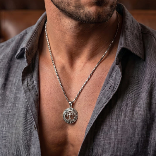 THE MEN THING SS Pendant/ Necklace TREE OF LIFE -  Alloy Pendant with Stainless Steel 24inch Round Box Chain, American trending Style for Men & Boy