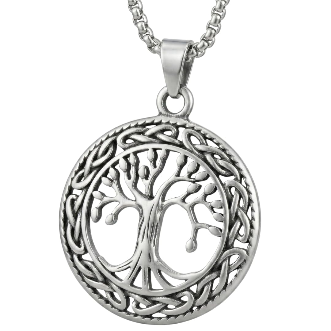 THE MEN THING SS Pendant/ Necklace TREE OF LIFE -  Alloy Pendant with Stainless Steel 24inch Round Box Chain, American trending Style for Men & Boy