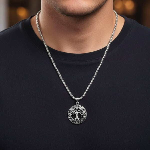 TREE OF LIFE (T) - Pure Titanium Steel Pendant with Stainless Steel 24inch Round Box Chain, European trending Style for Men & Boy