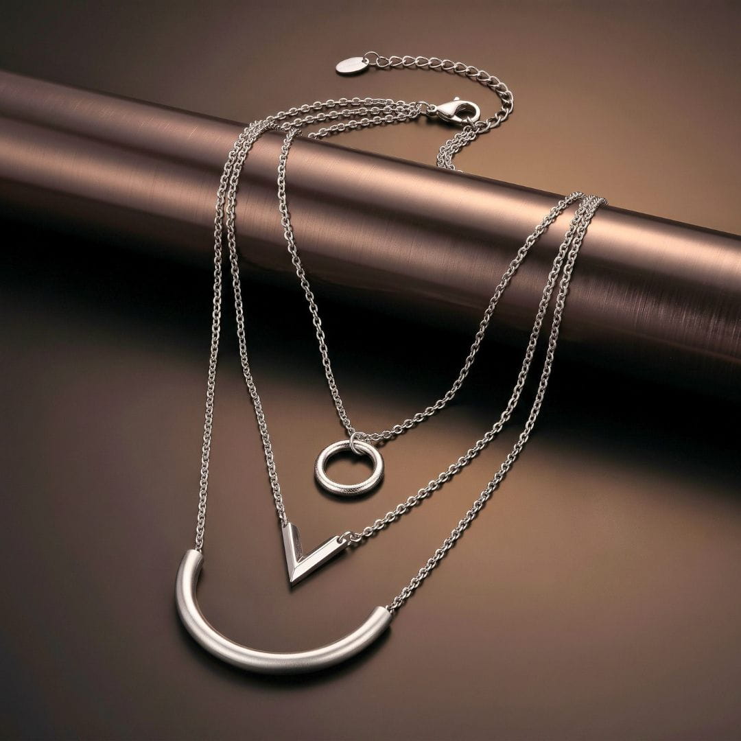 THE MEN THING SS Pendant/ Necklace TRI ARC - 44mm Titanium Steel Pendant with 16inch to 19inch Adjustable Cable Chain for Men & Boys