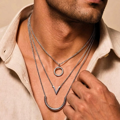 THE MEN THING SS Pendant/ Necklace TRI ARC - 44mm Titanium Steel Pendant with 16inch to 19inch Adjustable Cable Chain for Men & Boys