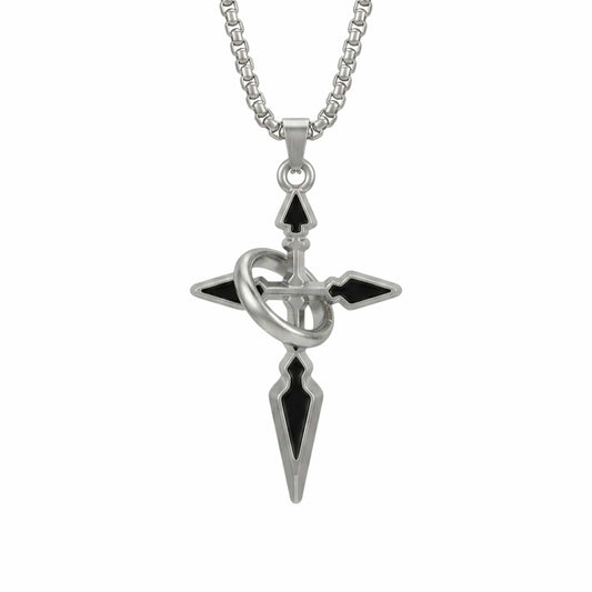 THE MEN THING SS Pendant/ Necklace TRIDENT ARROW - 30mm Pure Titanium Steel Pendant with 23inch Round Box 4mm Chain for Men & Boys
