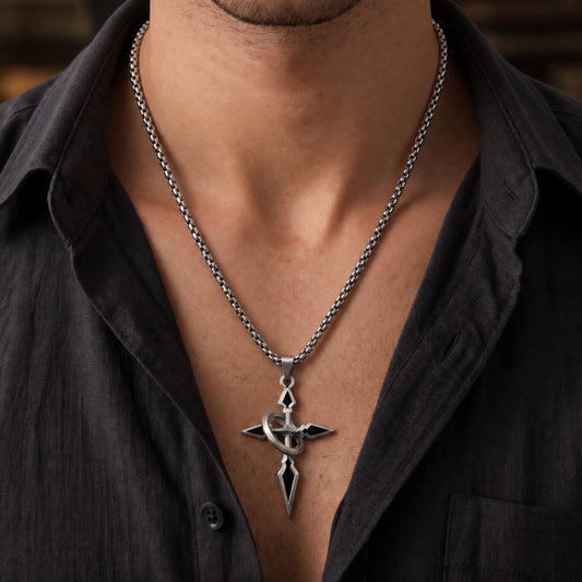 THE MEN THING SS Pendant/ Necklace TRIDENT ARROW - 30mm Pure Titanium Steel Pendant with 23inch Round Box 4mm Chain for Men & Boys