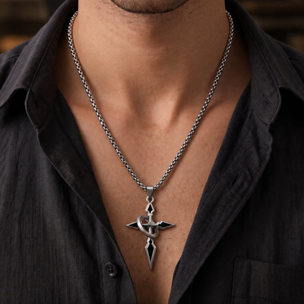 TRIDENT ARROW - 30mm Pure Titanium Steel Pendant with 23inch Round Box 4mm Chain for Men & Boys