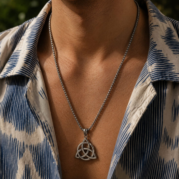 TRINITY KNOT -  Alloy Pendant with Stainless Steel 24inch Round Box Chain, European trending Style for Men & Boy
