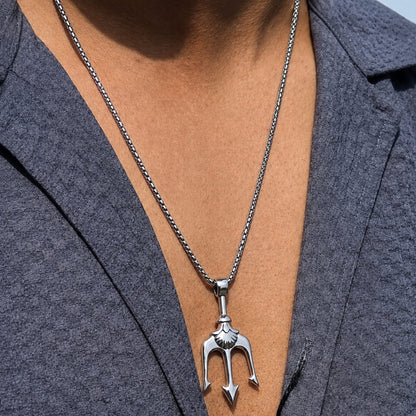 THE MEN THING SS Pendant/ Necklace TRINITY SHIVA - Alloy Pendant with Stainless Steel 24inch Round Box Chain, European trending Style for Men & Boy