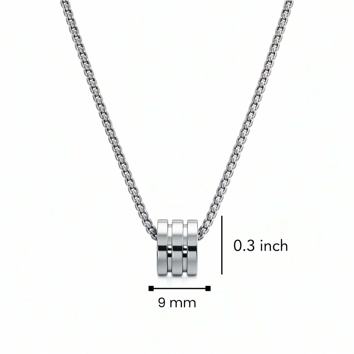 THE MEN THING SS Pendant/ Necklace TRIPLE BARREL - STEEL - 9mm Pure Titanium Steel Pendant with 23inch Round Box 4mm Chain for Men & Boys