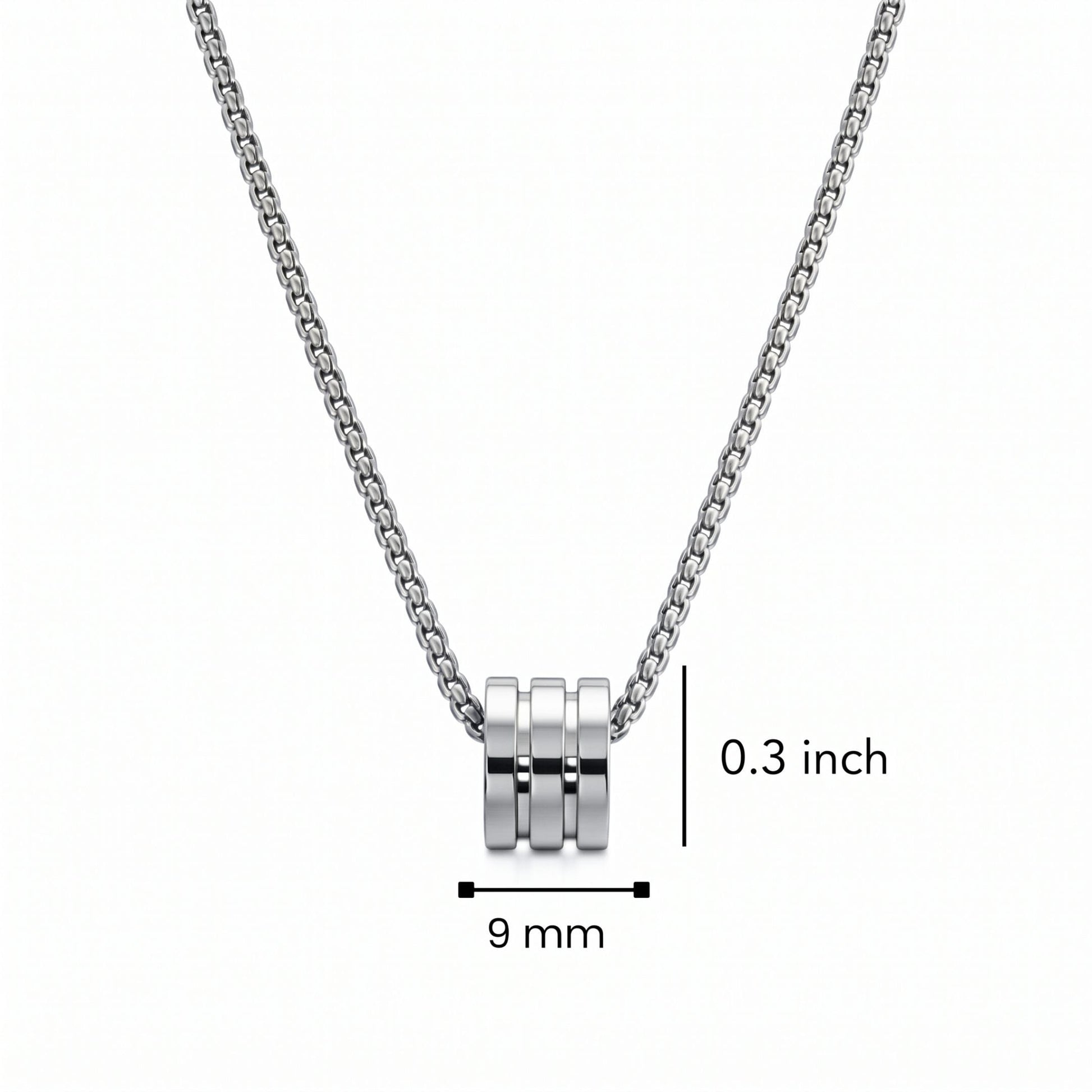 THE MEN THING SS Pendant/ Necklace TRIPLE BARREL - STEEL - 9mm Pure Titanium Steel Pendant with 23inch Round Box 4mm Chain for Men & Boys