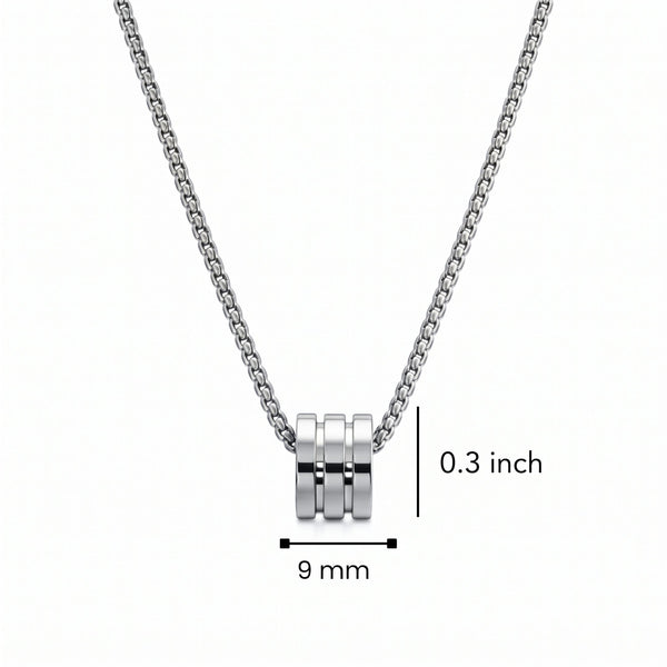 TRIPLE BARREL - STEEL - 9mm Pure Titanium Steel Pendant with 23inch Round Box 4mm Chain for Men & Boys