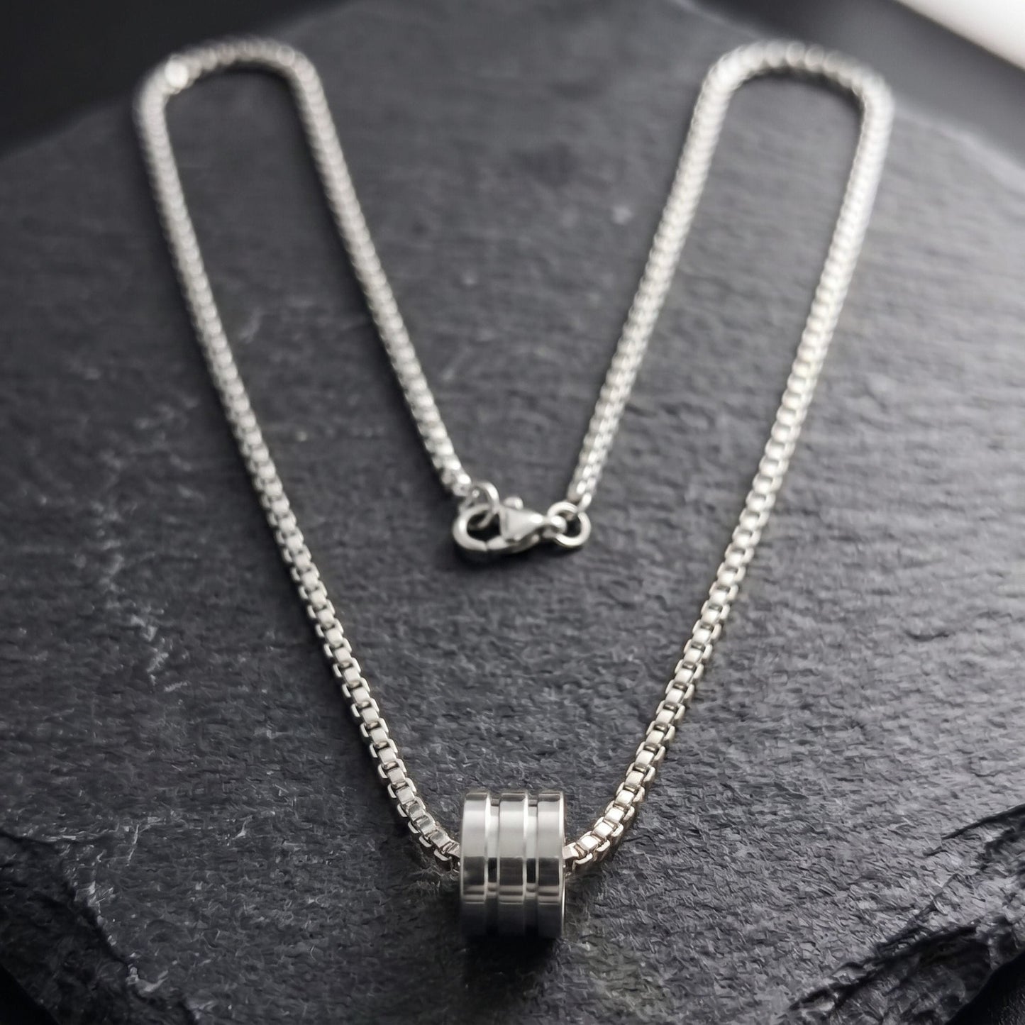 THE MEN THING SS Pendant/ Necklace TRIPLE BARREL - STEEL - 9mm Pure Titanium Steel Pendant with 23inch Round Box 4mm Chain for Men & Boys